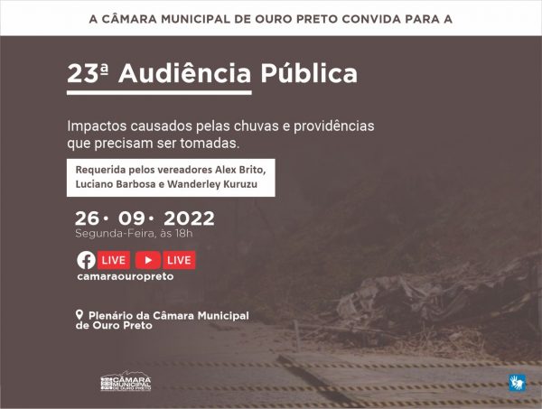 Câmara Municipal de Ouro Preto - Convite- 23ª Audiência Pública  de 2022