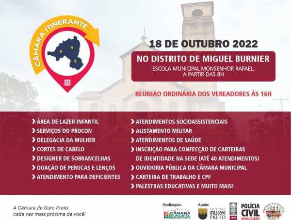 Câmara Municipal de Ouro Preto - Miguel Burnier será o próximo distrito a receber a Câmara Itinerante