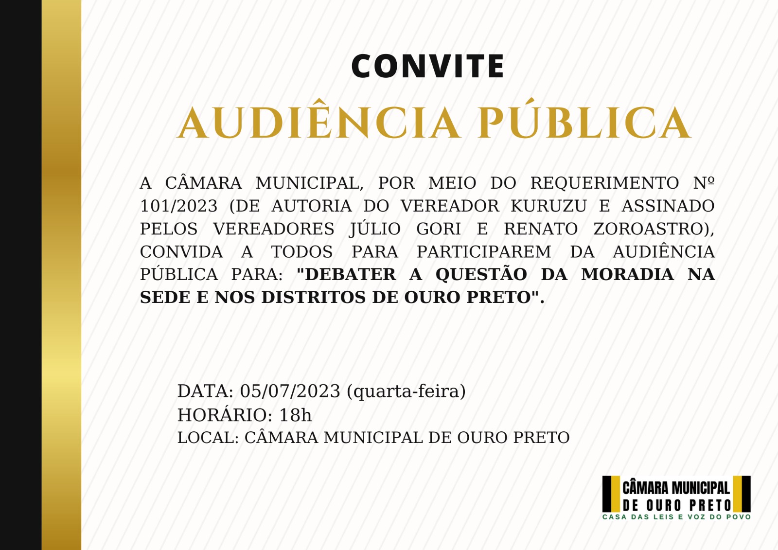 Câmara Municipal de Ouro Preto - Audiência Pública para: 