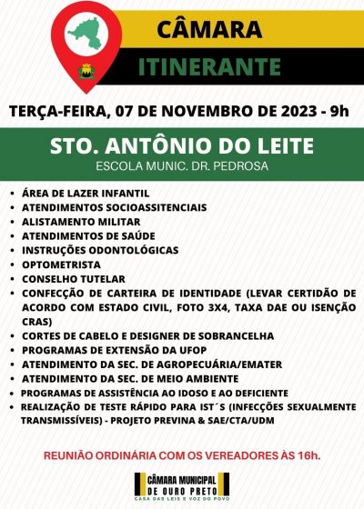 Programa Câmara Itinerante será realizado em Santo Antônio do Leite