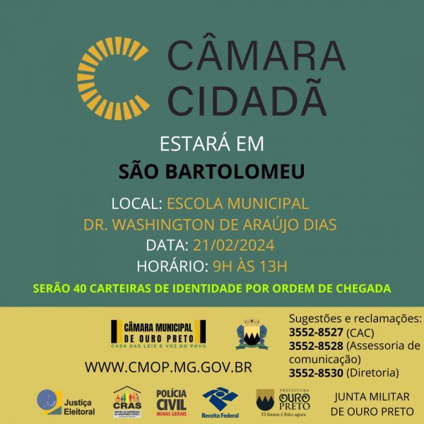 Câmara Municipal de Ouro Preto - São Bartolomeu recebe programa “Câmara Cidadã”