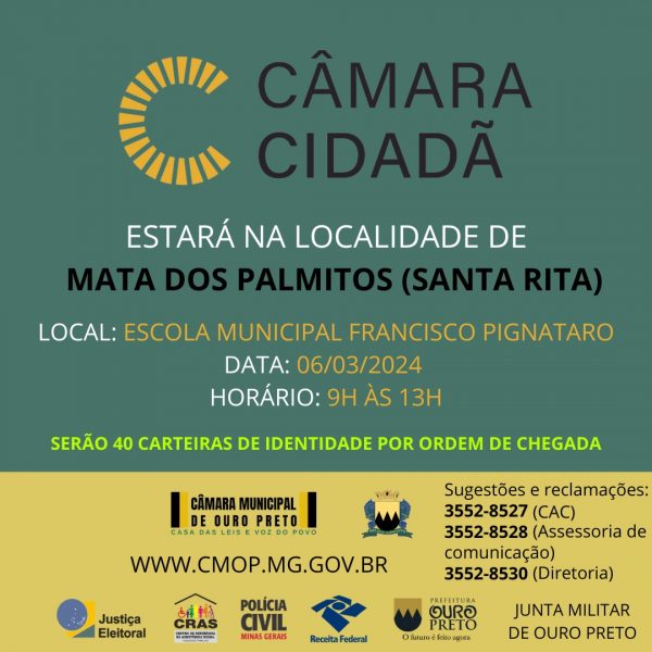 Câmara Municipal de Ouro Preto - Mata dos Palmitos (Santa Rita) recebe “Programa Câmara Cidadã”, na próxima quarta-feira (06/3)