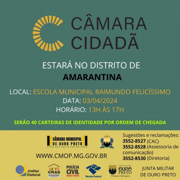 Câmara Municipal de Ouro Preto - Amarantina recebe programa 